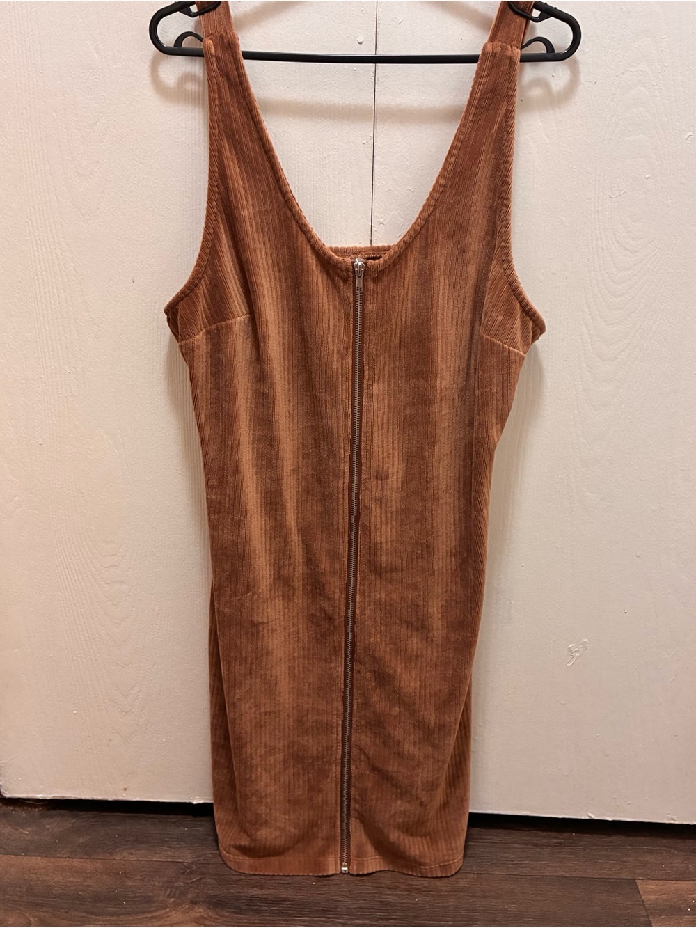 No Boundaries Cognac Brown Corduroy Full-Zip Pinafore Overall Dress